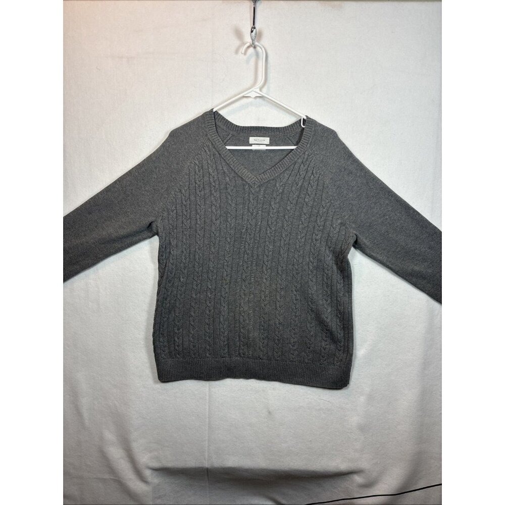 VAN HEUSEN Mens Gray‎ Cable Knit V Neck Long Sleeve Sweater L